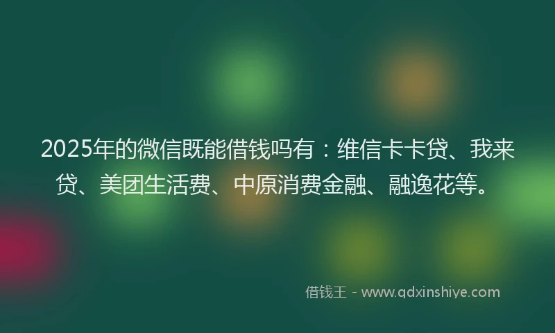 2025年的微信既能借钱吗有：维信卡卡贷、我来贷、美团生活费、中原消费金融、融逸花等。