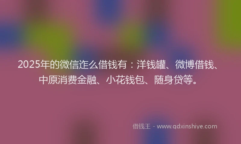 2025年的微信迮么借钱有：洋钱罐、微博借钱、中原消费金融、小花钱包、随身贷等。