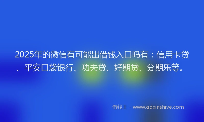 2025年的微信有可能出借钱入口吗有：信用卡贷、平安口袋银行、功夫贷、好期贷、分期乐等。