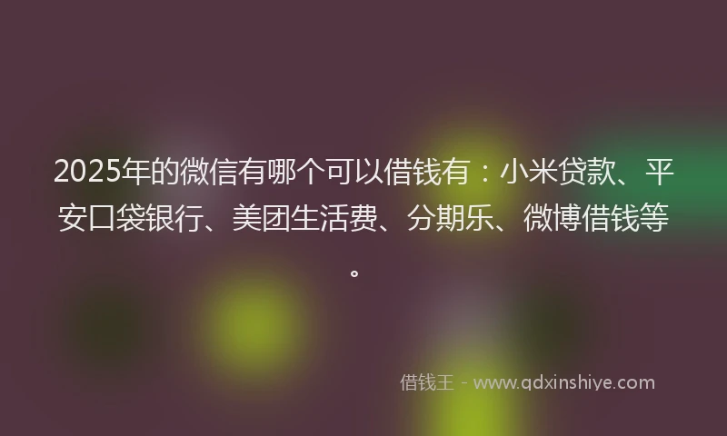 2025年的微信有哪个可以借钱有：小米贷款、平安口袋银行、美团生活费、分期乐、微博借钱等。