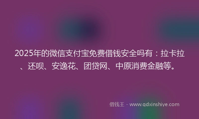 2025年的微信支付宝免费借钱安全吗有：拉卡拉、还呗、安逸花、团贷网、中原消费金融等。