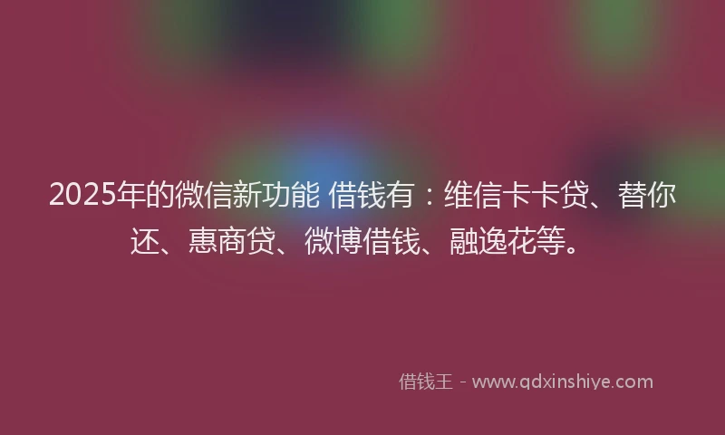 2025年的微信新功能 借钱有：维信卡卡贷、替你还、惠商贷、微博借钱、融逸花等。