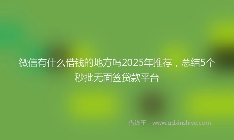 微信有什么借钱的地方吗2025年推荐，总结5个秒批无面签贷款平台