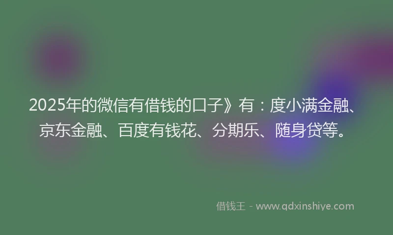 2025年的微信有借钱的口子》有：度小满金融、京东金融、百度有钱花、分期乐、随身贷等。
