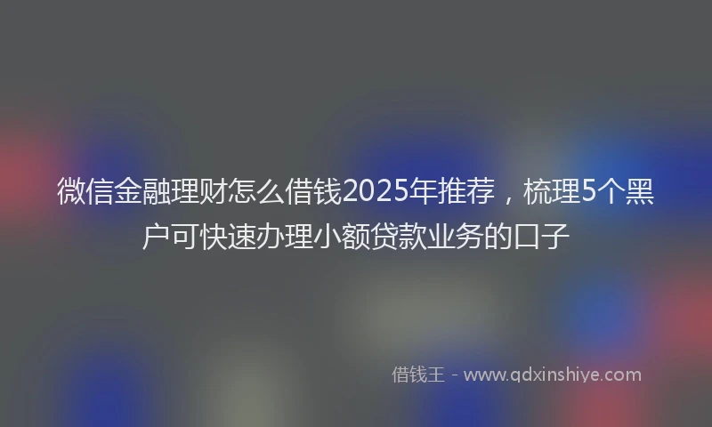 微信金融理财怎么借钱2025年推荐，梳理5个黑户可快速办理小额贷款业务的口子