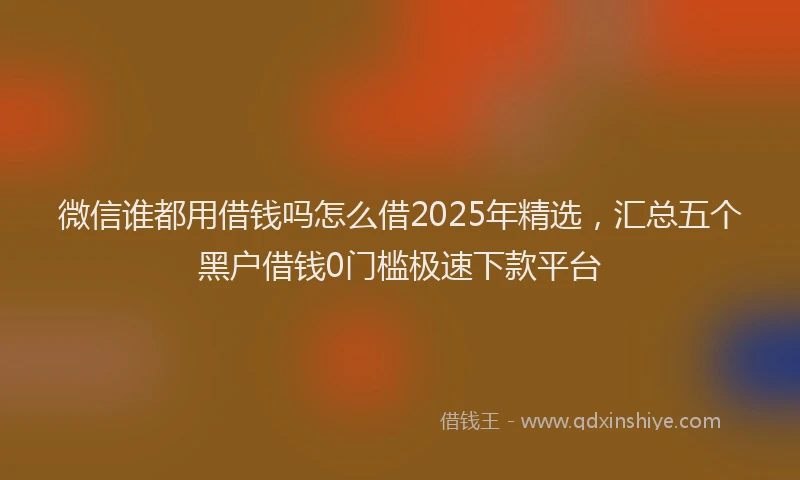 微信谁都用借钱吗怎么借2025年精选，汇总五个黑户借钱0门槛极速下款平台