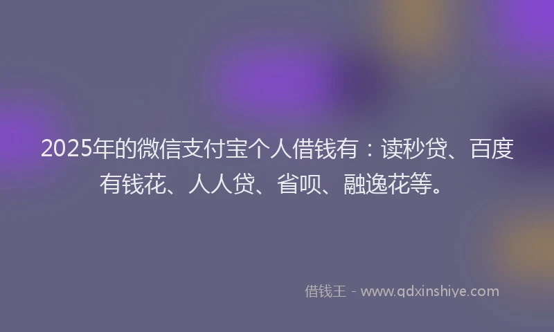 2025年的微信支付宝个人借钱有：读秒贷、百度有钱花、人人贷、省呗、融逸花等。