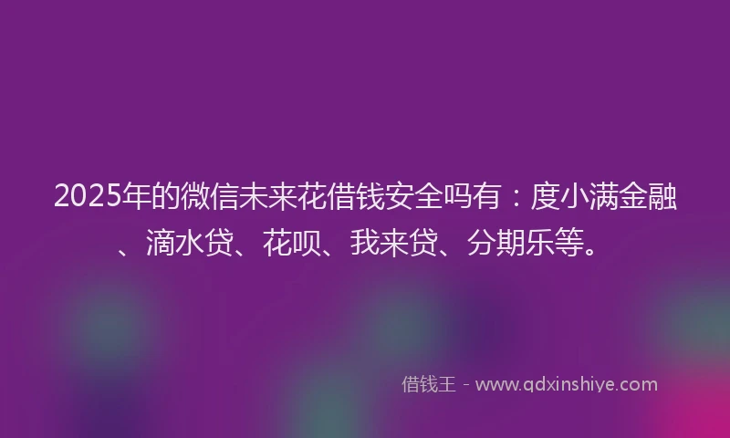 2025年的微信未来花借钱安全吗有：度小满金融、滴水贷、花呗、我来贷、分期乐等。