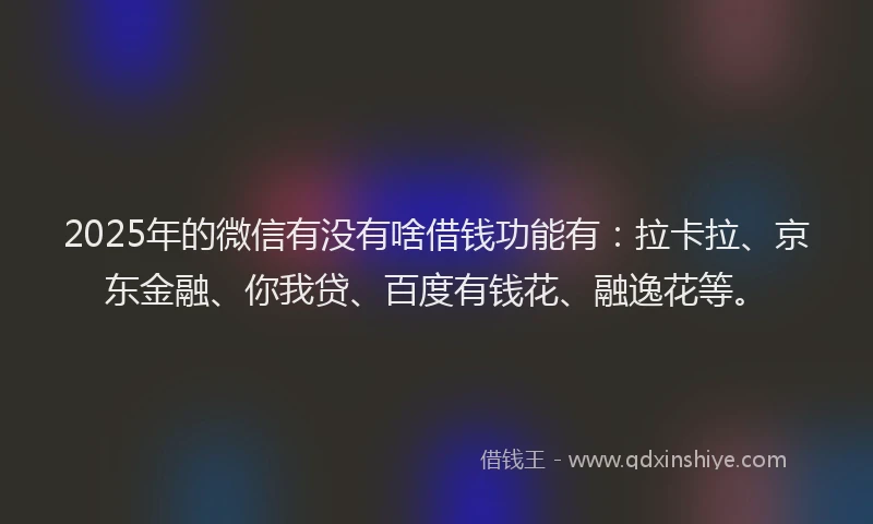 2025年的微信有没有啥借钱功能有：拉卡拉、京东金融、你我贷、百度有钱花、融逸花等。