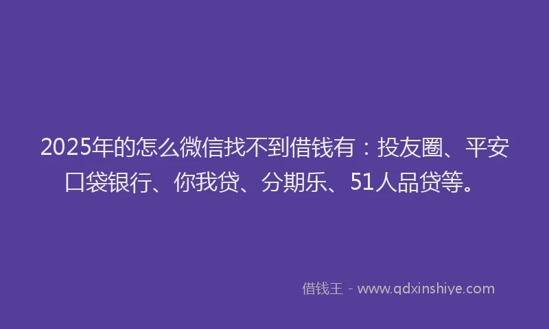 2025年的怎么微信找不到借钱有：投友圈、平安口袋银行、你我贷、分期乐、51人品贷等。