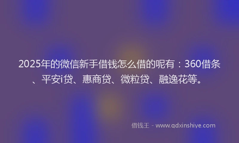 2025年的微信新手借钱怎么借的呢有：360借条、平安i贷、惠商贷、微粒贷、融逸花等。