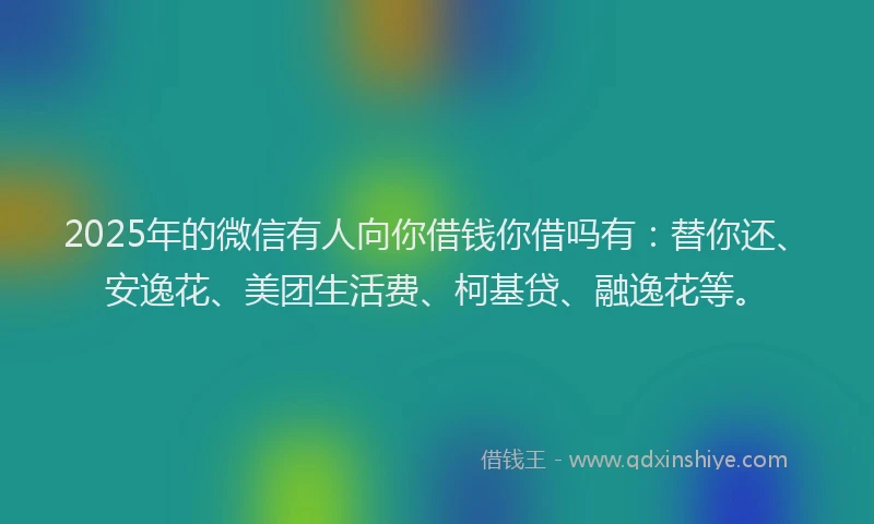 2025年的微信有人向你借钱你借吗有：替你还、安逸花、美团生活费、柯基贷、融逸花等。