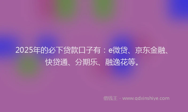 2025年的必下贷款口子有：e微贷、京东金融、快贷通、分期乐、融逸花等。