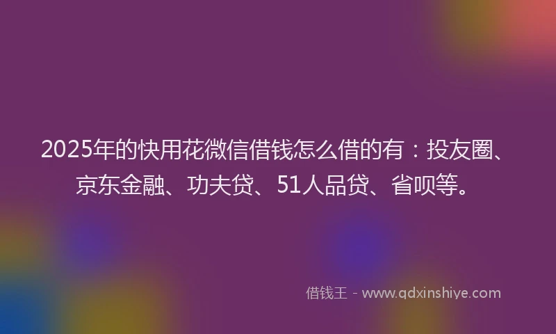 2025年的快用花微信借钱怎么借的有：投友圈、京东金融、功夫贷、51人品贷、省呗等。