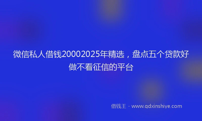 微信私人借钱20002025年精选，盘点五个贷款好做不看征信的平台