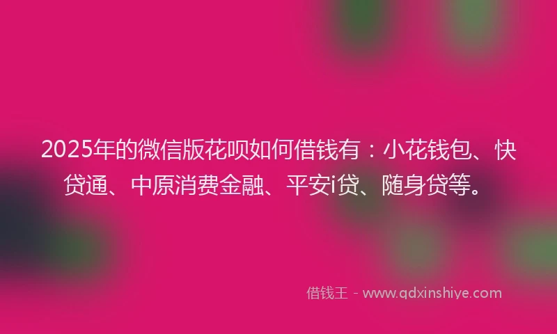 2025年的微信版花呗如何借钱有：小花钱包、快贷通、中原消费金融、平安i贷、随身贷等。