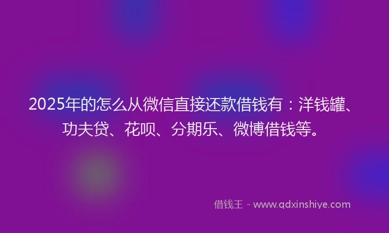 2025年的怎么从微信直接还款借钱有：洋钱罐、功夫贷、花呗、分期乐、微博借钱等。