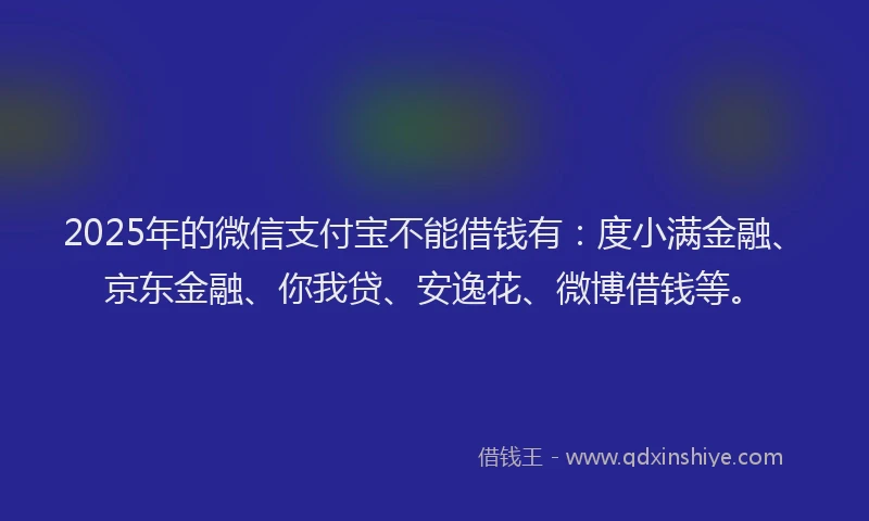 2025年的微信支付宝不能借钱有：度小满金融、京东金融、你我贷、安逸花、微博借钱等。