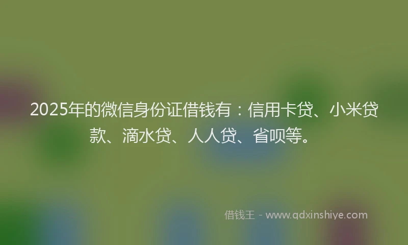 2025年的微信身份证借钱有：信用卡贷、小米贷款、滴水贷、人人贷、省呗等。