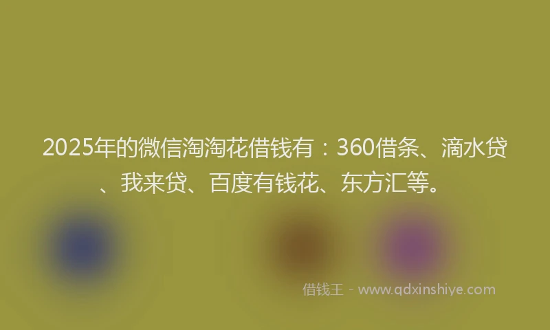 2025年的微信淘淘花借钱有：360借条、滴水贷、我来贷、百度有钱花、东方汇等。