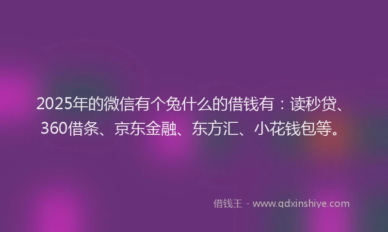 2025年的微信有个兔什么的借钱有：读秒贷、360借条、京东金融、东方汇、小花钱包等。