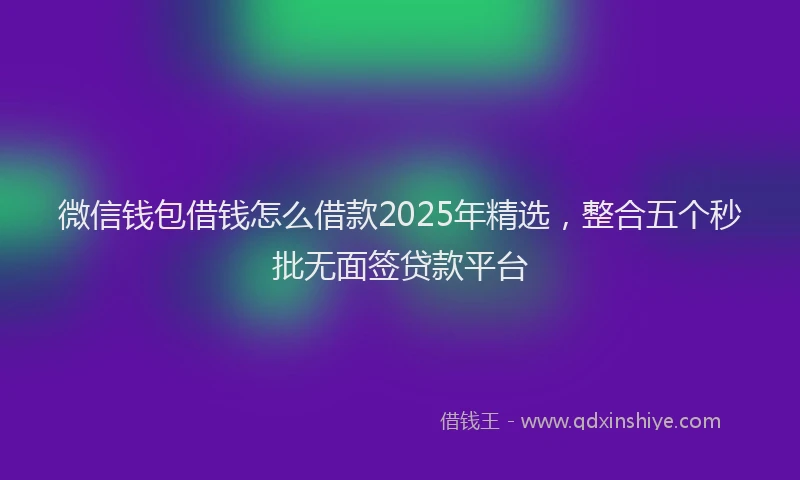 微信钱包借钱怎么借款2025年精选，整合五个秒批无面签贷款平台