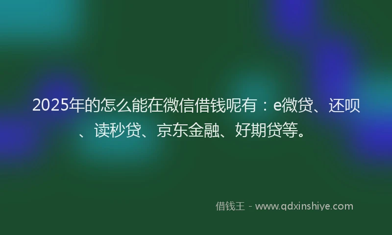 2025年的怎么能在微信借钱呢有：e微贷、还呗、读秒贷、京东金融、好期贷等。
