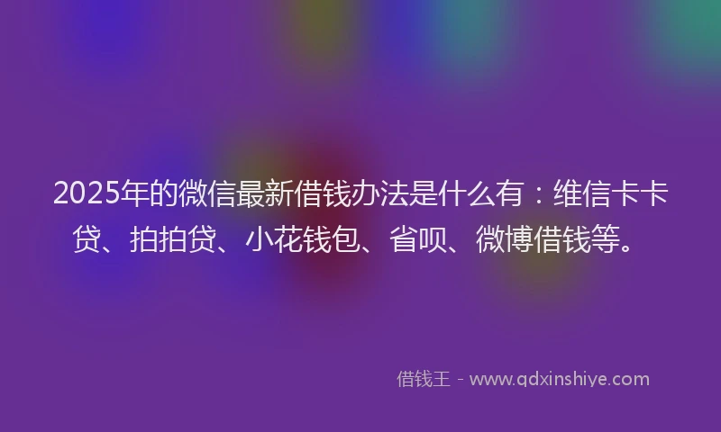 2025年的微信最新借钱办法是什么有：维信卡卡贷、拍拍贷、小花钱包、省呗、微博借钱等。