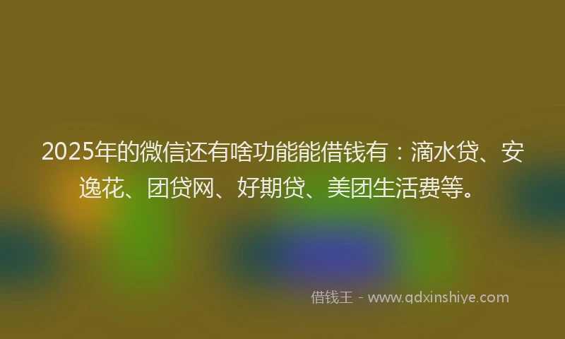 2025年的微信还有啥功能能借钱有：滴水贷、安逸花、团贷网、好期贷、美团生活费等。