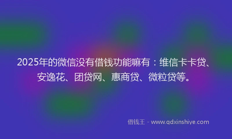 2025年的微信没有借钱功能嘛有：维信卡卡贷、安逸花、团贷网、惠商贷、微粒贷等。
