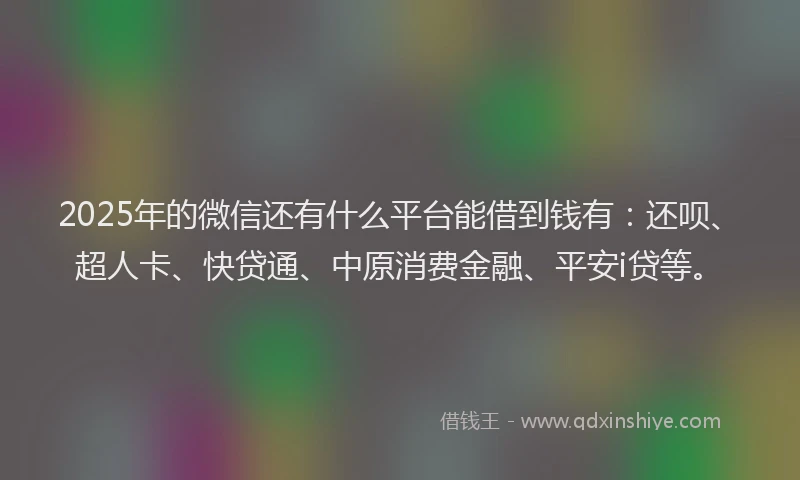 2025年的微信还有什么平台能借到钱有：还呗、超人卡、快贷通、中原消费金融、平安i贷等。