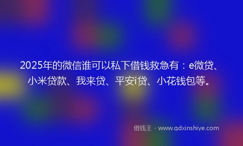 2025年的微信谁可以私下借钱救急有：e微贷、小米贷款、我来贷、平安i贷、小花钱包等。