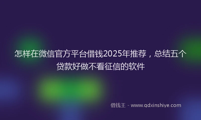 怎样在微信官方平台借钱2025年推荐，总结五个贷款好做不看征信的软件
