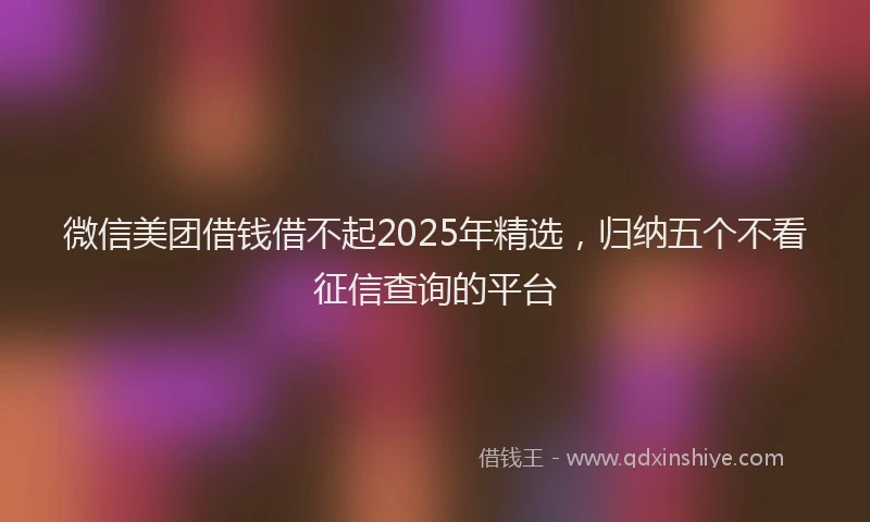 微信美团借钱借不起2025年精选，归纳五个不看征信查询的平台