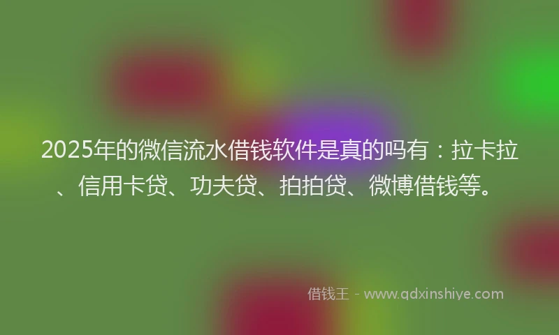 2025年的微信流水借钱软件是真的吗有：拉卡拉、信用卡贷、功夫贷、拍拍贷、微博借钱等。