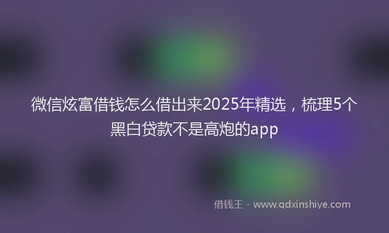 微信炫富借钱怎么借出来2025年精选，梳理5个黑白贷款不是高炮的app