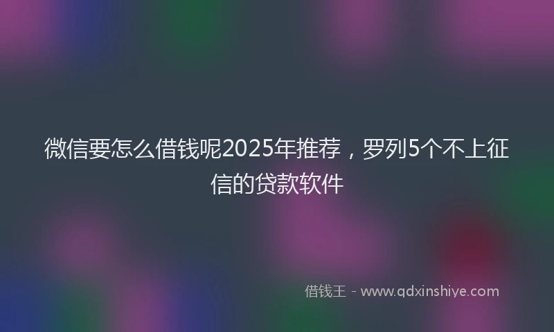 微信要怎么借钱呢2025年推荐，罗列5个不上征信的贷款软件