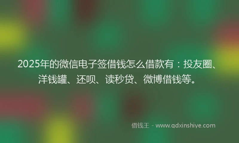 2025年的微信电子签借钱怎么借款有：投友圈、洋钱罐、还呗、读秒贷、微博借钱等。