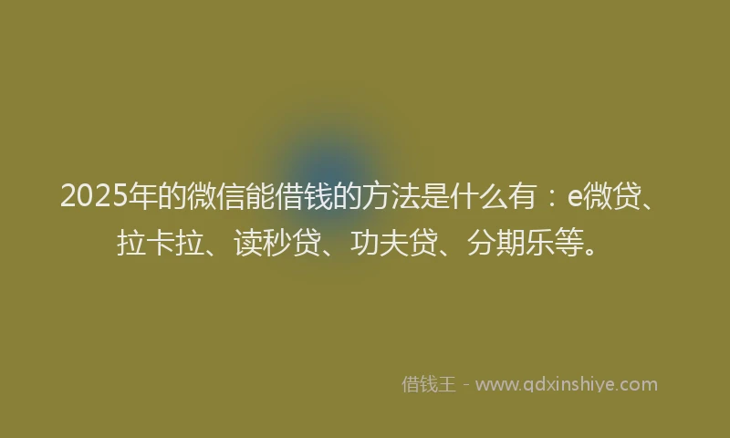 2025年的微信能借钱的方法是什么有：e微贷、拉卡拉、读秒贷、功夫贷、分期乐等。