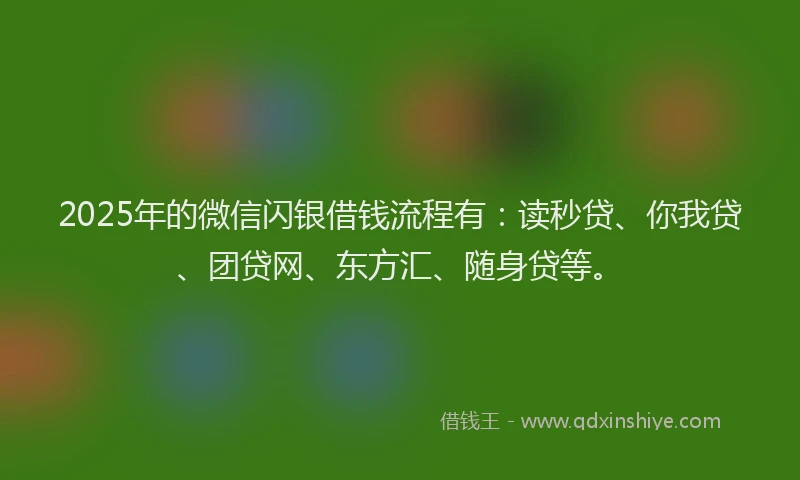 2025年的微信闪银借钱流程有：读秒贷、你我贷、团贷网、东方汇、随身贷等。