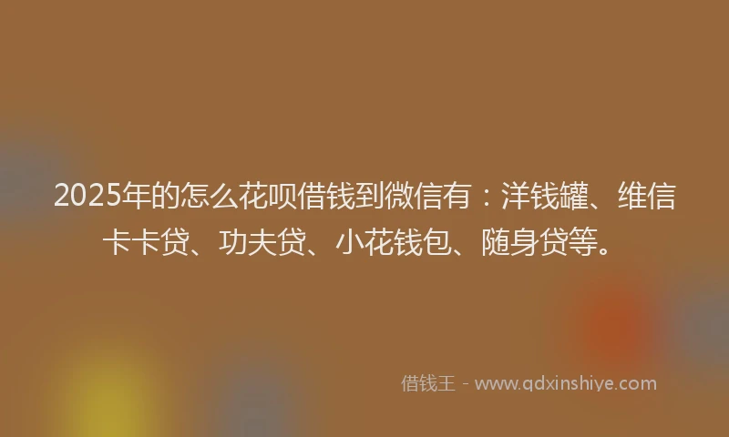 2025年的怎么花呗借钱到微信有：洋钱罐、维信卡卡贷、功夫贷、小花钱包、随身贷等。