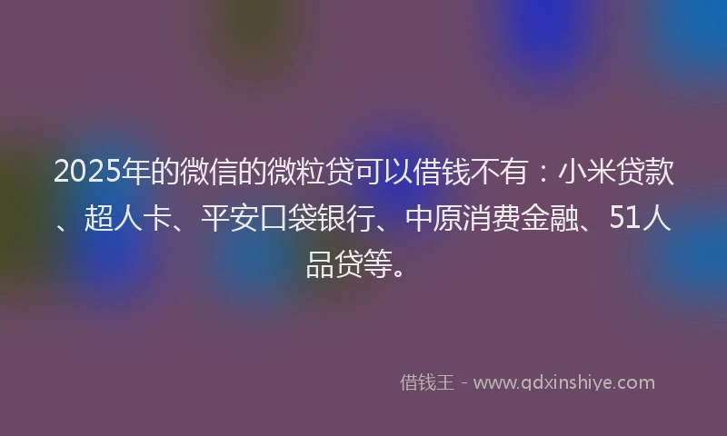 2025年的微信的微粒贷可以借钱不有：小米贷款、超人卡、平安口袋银行、中原消费金融、51人品贷等。