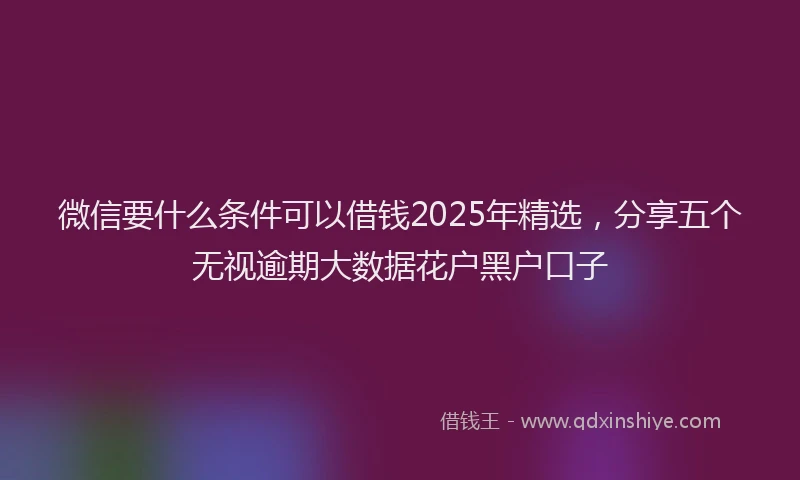 微信要什么条件可以借钱2025年精选，分享五个无视逾期大数据花户黑户口子