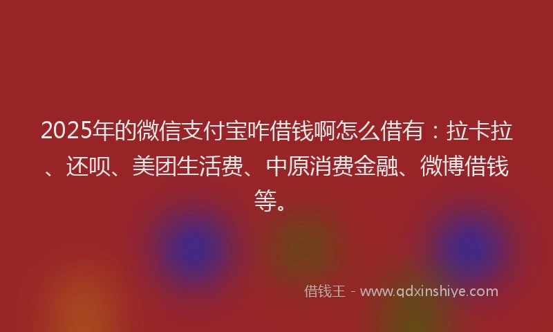 2025年的微信支付宝咋借钱啊怎么借有：拉卡拉、还呗、美团生活费、中原消费金融、微博借钱等。