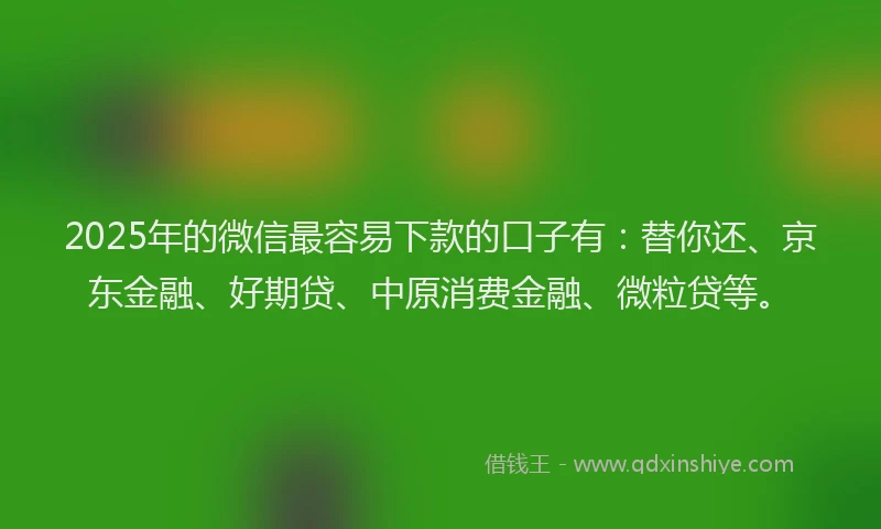 2025年的微信最容易下款的口子有：替你还、京东金融、好期贷、中原消费金融、微粒贷等。