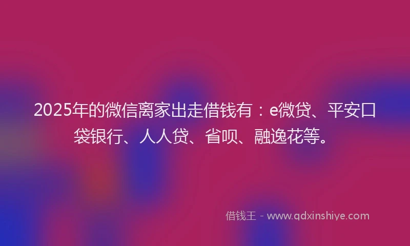 2025年的微信离家出走借钱有：e微贷、平安口袋银行、人人贷、省呗、融逸花等。