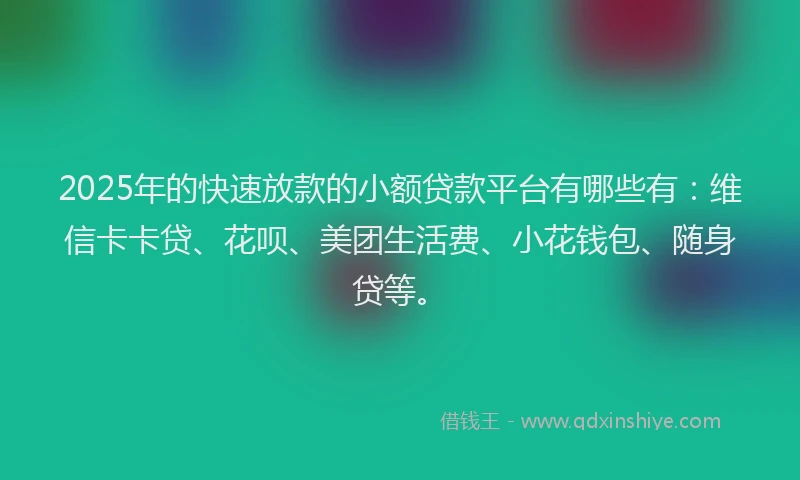 2025年的快速放款的小额贷款平台有哪些有：维信卡卡贷、花呗、美团生活费、小花钱包、随身贷等。