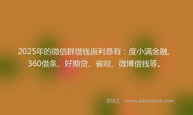 2025年的微信群借钱返利息有：度小满金融、360借条、好期贷、省呗、微博借钱等。