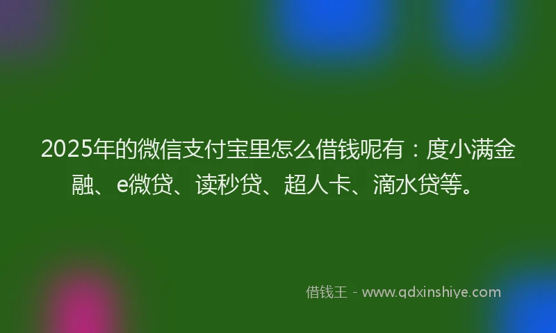 2025年的微信支付宝里怎么借钱呢有：度小满金融、e微贷、读秒贷、超人卡、滴水贷等。