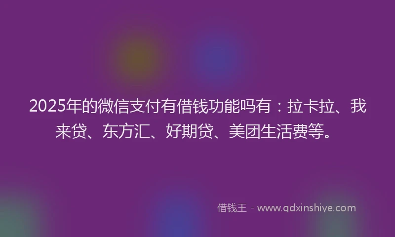 2025年的微信支付有借钱功能吗有：拉卡拉、我来贷、东方汇、好期贷、美团生活费等。